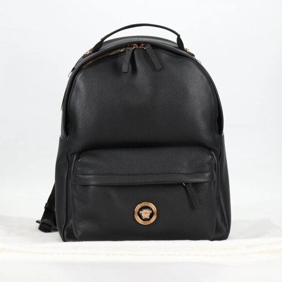 VERSACE Backpack Leather Black Gold Auth 118813M - Picture 1 of 15